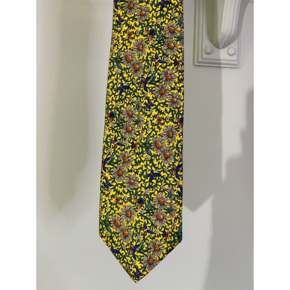 VTG LIBERTY OF LONDON Silk Tie Daisy Butterflies Yellow